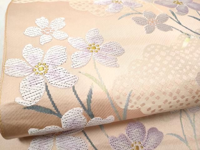 平和屋着物●八寸名古屋帯　唐織　雲取り花文　金糸　正絹　逸品　CABN8321hy
