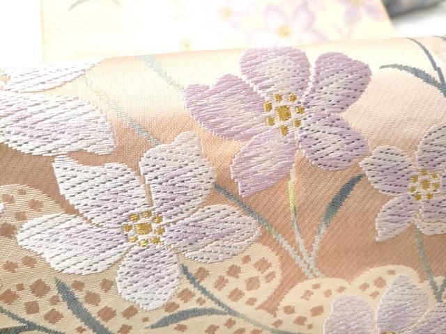 平和屋着物●八寸名古屋帯　唐織　雲取り花文　金糸　正絹　逸品　CABN8321hy