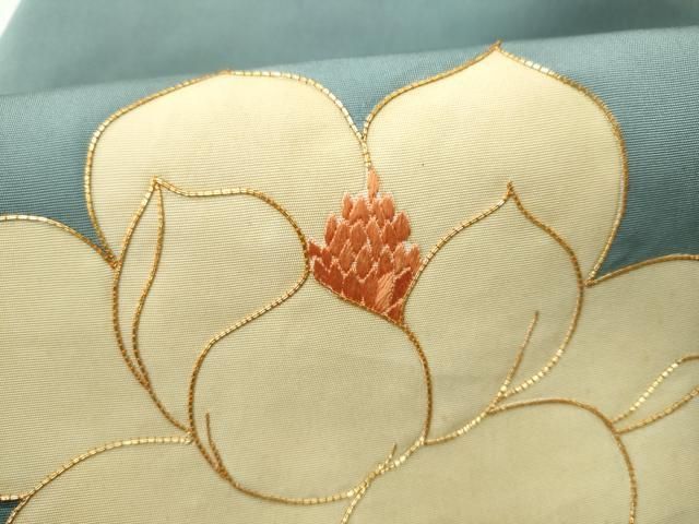平和屋着物●塩瀬　九寸名古屋帯　駒刺繍　ろうけつ染　枝花文　正絹　逸品　CABN8323hy