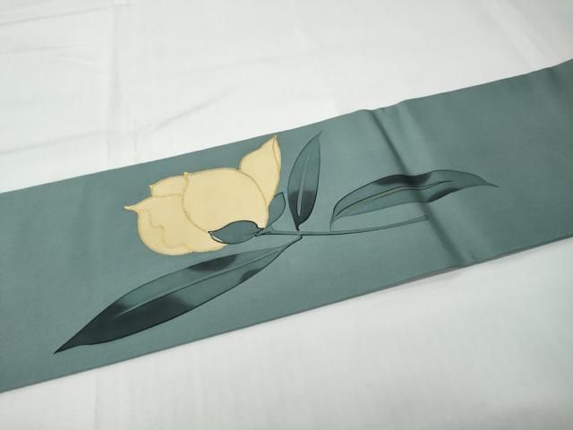 平和屋着物●塩瀬　九寸名古屋帯　駒刺繍　ろうけつ染　枝花文　正絹　逸品　CABN8323hy