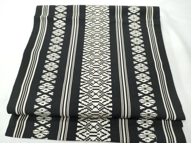 平和屋着物●本場筑前博多織　八寸名古屋帯　献上　黒地　正絹　逸品　CABN8326hy