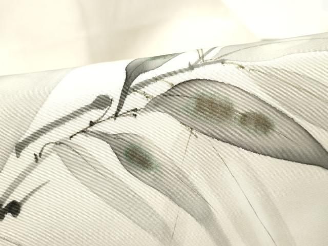 平和屋着物●塩瀬　九寸名古屋帯　作家物　手描き　笹竹文　正絹　逸品　CABN8327hy
