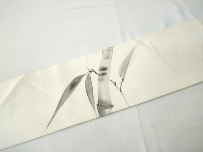 平和屋着物●塩瀬　九寸名古屋帯　作家物　手描き　笹竹文　正絹　逸品　CABN8327hy