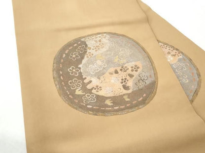 平和屋着物●塩瀬　九寸名古屋帯　作家物　絵皿花文　金彩　正絹　逸品　CABN8329hy