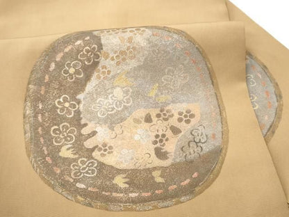 平和屋着物●塩瀬　九寸名古屋帯　作家物　絵皿花文　金彩　正絹　逸品　CABN8329hy