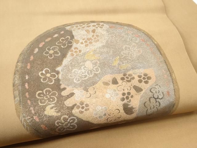 平和屋着物●塩瀬　九寸名古屋帯　作家物　絵皿花文　金彩　正絹　逸品　CABN8329hy
