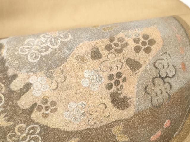 平和屋着物●塩瀬　九寸名古屋帯　作家物　絵皿花文　金彩　正絹　逸品　CABN8329hy
