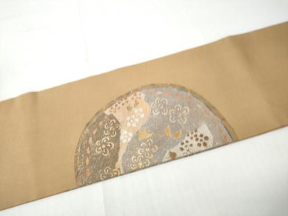 平和屋着物●塩瀬　九寸名古屋帯　作家物　絵皿花文　金彩　正絹　逸品　CABN8329hy