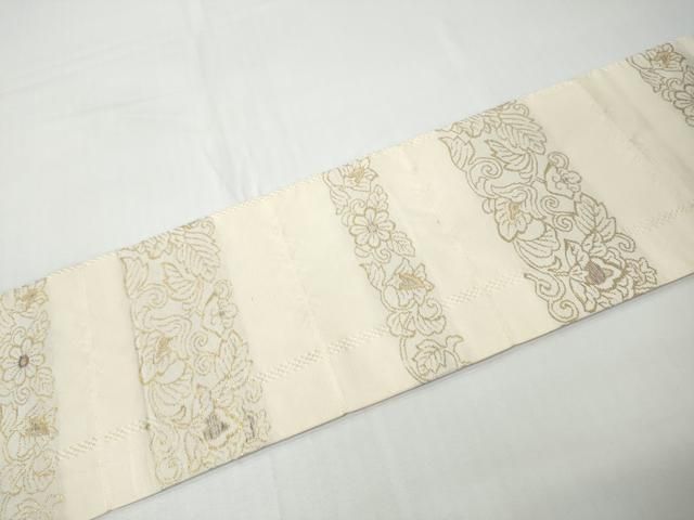 平和屋着物●九寸名古屋帯　牡丹唐草文　金糸　正絹　逸品　CABN8330hy