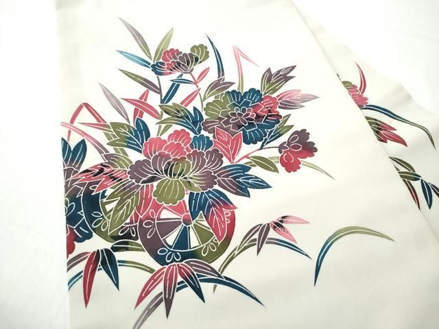 平和屋着物●塩瀬　九寸名古屋帯　友禅　花車文　正絹　逸品　CABN8331hy