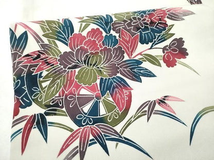 平和屋着物●塩瀬　九寸名古屋帯　友禅　花車文　正絹　逸品　CABN8331hy