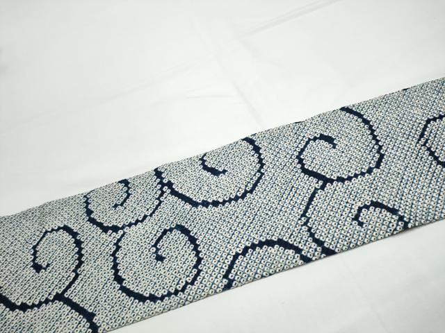 平和屋着物●九寸名古屋帯　総絞り　唐草文　正絹　逸品　CABN8353hy