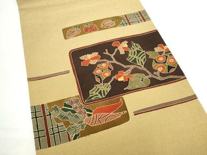 平和屋着物●九寸開き名古屋帯　成物　枝花文　鬼しぼ縮緬　正絹　逸品　CABN8358hy