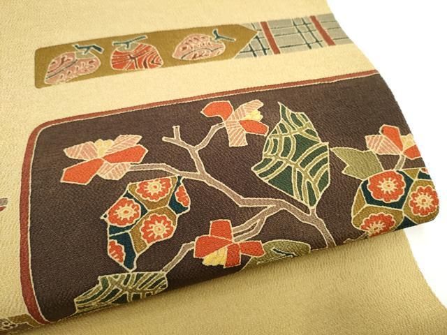 平和屋着物●九寸開き名古屋帯　成物　枝花文　鬼しぼ縮緬　正絹　逸品　CABN8358hy