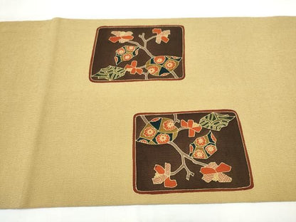 平和屋着物●九寸開き名古屋帯　成物　枝花文　鬼しぼ縮緬　正絹　逸品　CABN8358hy