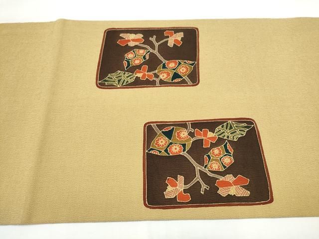 平和屋着物●九寸開き名古屋帯　成物　枝花文　鬼しぼ縮緬　正絹　逸品　CABN8358hy