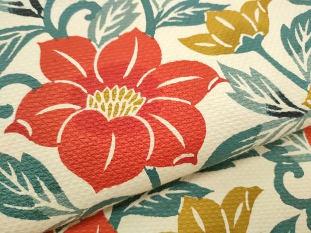 平和屋着物●八寸名古屋帯　型染め　花唐草文　綿　逸品　CABN8363hy