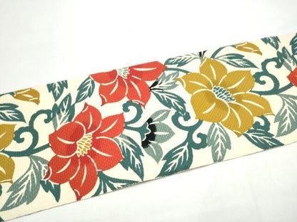 平和屋着物●八寸名古屋帯　型染め　花唐草文　綿　逸品　CABN8363hy