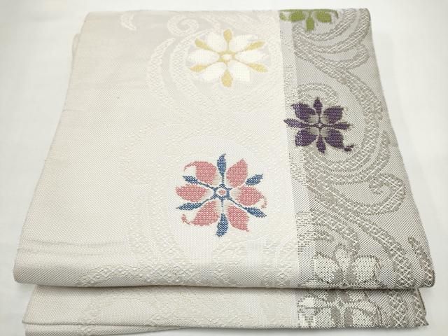 平和屋着物●八寸名古屋帯　花唐草文　正絹　逸品　CABN8367hy