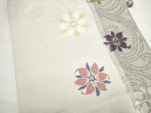 平和屋着物●八寸名古屋帯　花唐草文　正絹　逸品　CABN8367hy