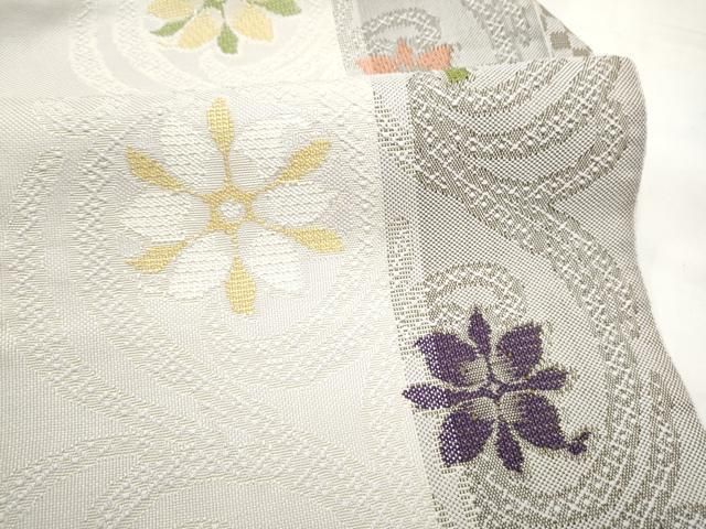 平和屋着物●八寸名古屋帯　花唐草文　正絹　逸品　CABN8367hy
