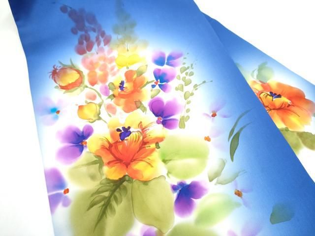 平和屋着物●塩瀬　九寸名古屋帯　作家物　手描き　草花文　正絹　逸品　CABN8368hy