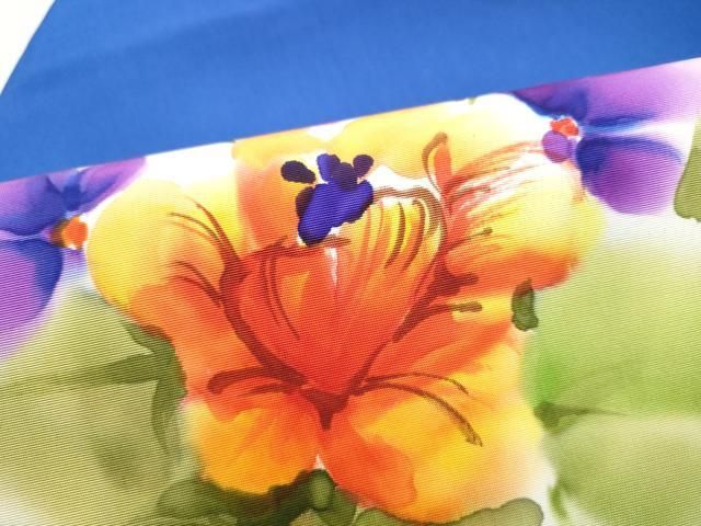 平和屋着物●塩瀬　九寸名古屋帯　作家物　手描き　草花文　正絹　逸品　CABN8368hy