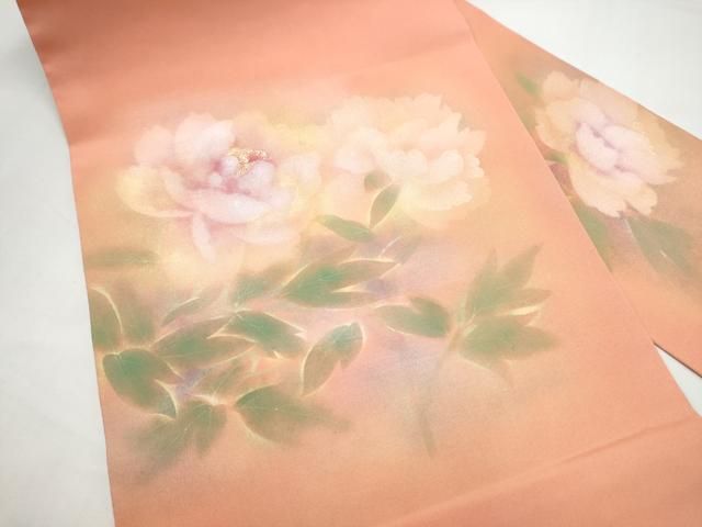 平和屋着物●塩瀬　九寸名古屋帯　枝牡丹　金銀彩　正絹　逸品　CABN8370hy