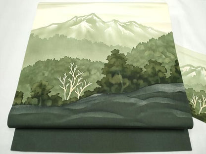 平和屋着物●塩瀬　九寸名古屋帯　ろうけつ染　遠山草木文　正絹　逸品　CABN8372hy
