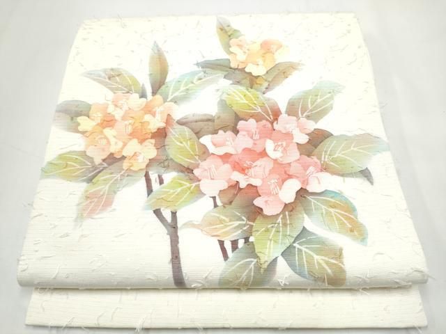 平和屋着物●九寸開き名古屋帯　髭紬　ろうけつ染　枝花文　正絹　逸品　CABN8373hy