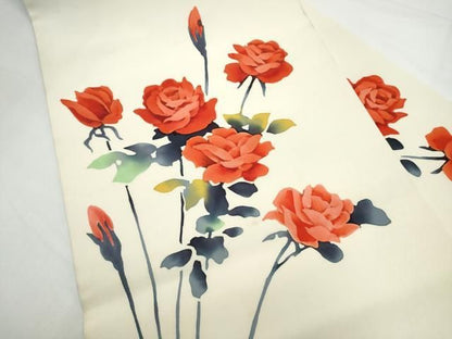 平和屋着物●塩瀬　九寸名古屋帯　ろうけつ染　薔薇　正絹　逸品　CABN8374hy