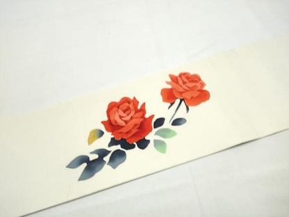 平和屋着物●塩瀬　九寸名古屋帯　ろうけつ染　薔薇　正絹　逸品　CABN8374hy