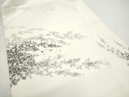 平和屋着物●塩瀬　九寸名古屋帯　手描き　兎　枝葉文　正絹　逸品　CABN8386hy