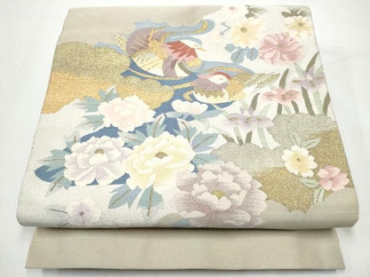 平和屋着物●爪搔き本綴れ　八寸名古屋帯　鴛鴦花文　金銀糸　正絹　逸品　CABN8388hy