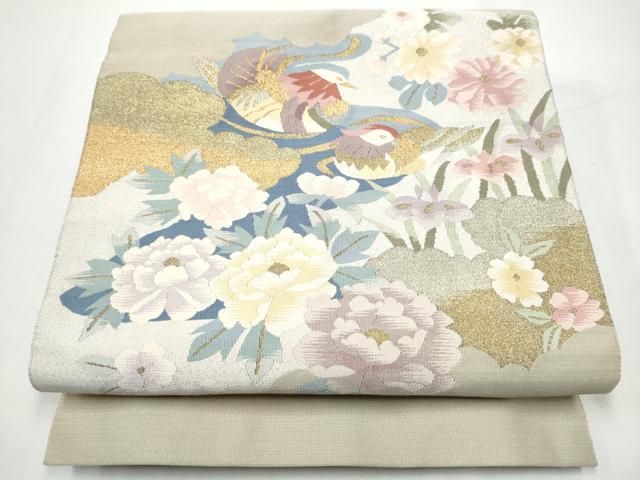 平和屋着物●爪搔き本綴れ　八寸名古屋帯　鴛鴦花文　金銀糸　正絹　逸品　CABN8388hy