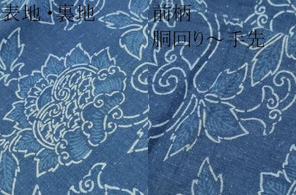 平和屋着物●全通柄　九寸名古屋帯　紬地　藍　更紗花文　正絹　逸品　CABN8390hy