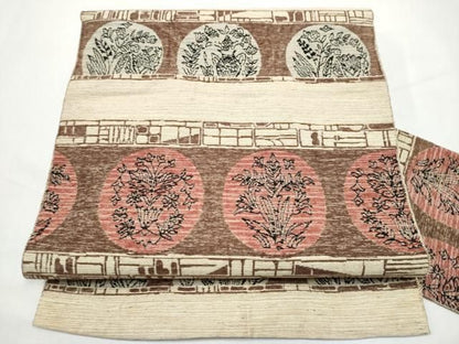 平和屋着物●八寸名古屋帯　紬地　陶器花丸文　正絹　逸品　CABN8397hy