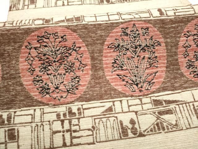 平和屋着物●八寸名古屋帯　紬地　陶器花丸文　正絹　逸品　CABN8397hy