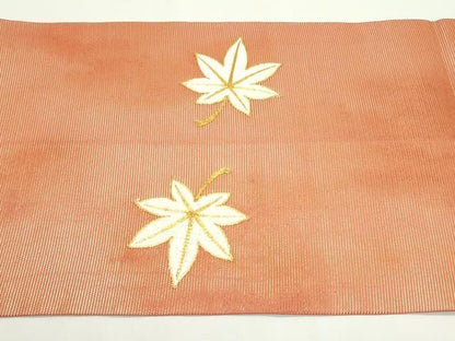 平和屋着物＊夏物　九寸開き名古屋帯　総刺繍　駒刺繍　楓　正絹　逸品　CABN8409rv