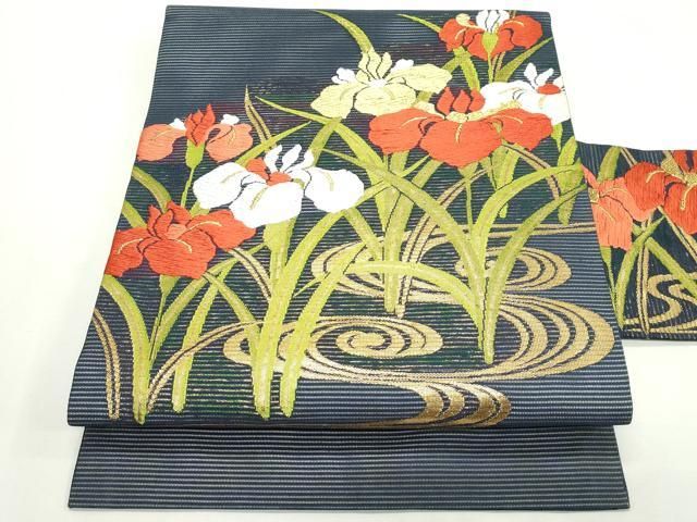 平和屋着物＊夏物　九寸名古屋帯　唐織　杜若　金糸　正絹　逸品　未使用　CABN8416rv