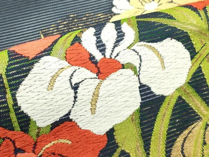 平和屋着物＊夏物　九寸名古屋帯　唐織　杜若　金糸　正絹　逸品　未使用　CABN8416rv