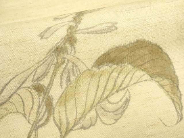 平和屋着物＊夏物　九寸名古屋帯　手描き　草花文　麻　逸品　CABN8418rv