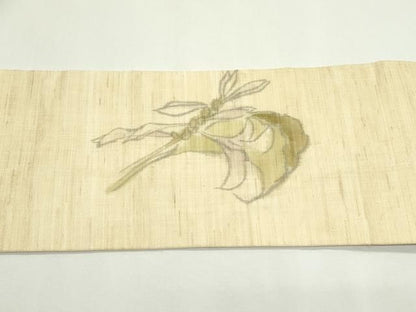 平和屋着物＊夏物　九寸名古屋帯　手描き　草花文　麻　逸品　CABN8418rv