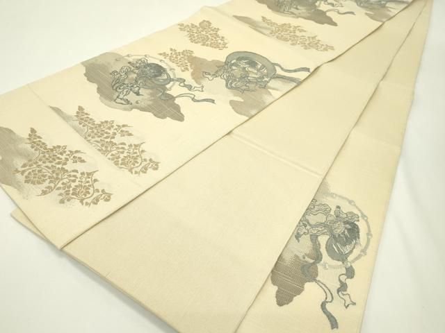 平和屋着物●西陣織　天平初年創始の京の老舗　洛陽織物　六通柄袋帯　紬地　風神雷神　金糸　正絹　逸品　CABN8669rv