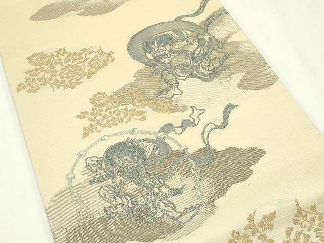 平和屋着物●西陣織　天平初年創始の京の老舗　洛陽織物　六通柄袋帯　紬地　風神雷神　金糸　正絹　逸品　CABN8669rv