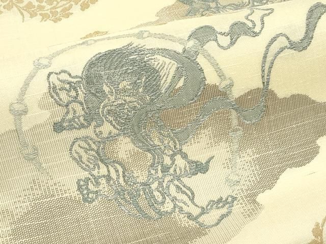 平和屋着物●西陣織　天平初年創始の京の老舗　洛陽織物　六通柄袋帯　紬地　風神雷神　金糸　正絹　逸品　CABN8669rv