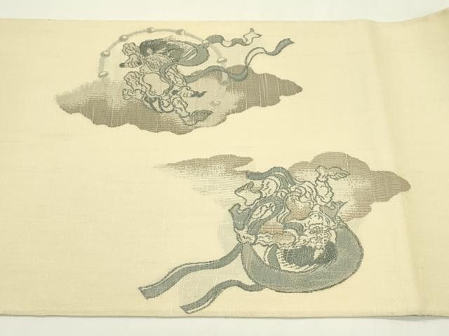平和屋着物●西陣織　天平初年創始の京の老舗　洛陽織物　六通柄袋帯　紬地　風神雷神　金糸　正絹　逸品　CABN8669rv