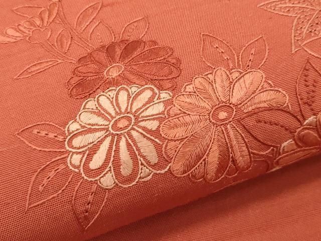 平和屋着物●太鼓柄袋帯　紬地　総刺繍　中国三大刺繍　スワトウ相良刺繍　立波短冊花文　鈴乃屋扱い　正絹　逸品　CABN8673rv
