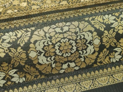 平和屋着物●六通柄袋帯　本場大島紬織込　横段花文　金糸　正絹　逸品　CABN8676rv