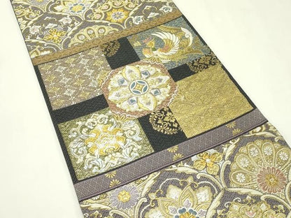 平和屋着物●六通柄袋帯　唐織　色紙鳳凰花文　金糸　正絹　逸品　未使用　CABN8678rv